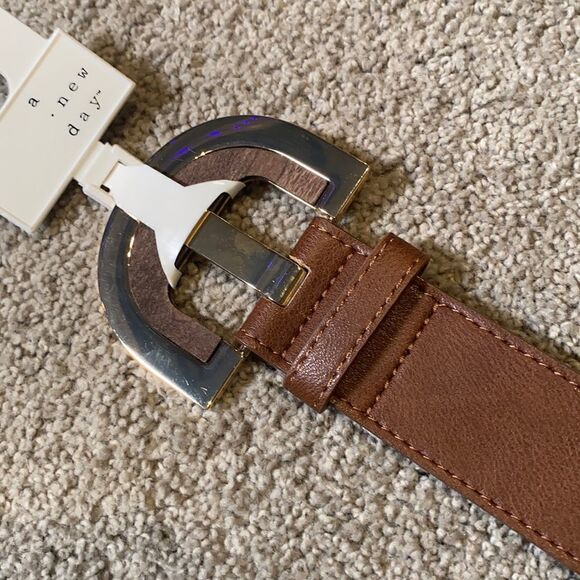 Women’s Brown Belt with Gold Buckle Wood Inlay Size XXL NWT - Picture 5 of 7